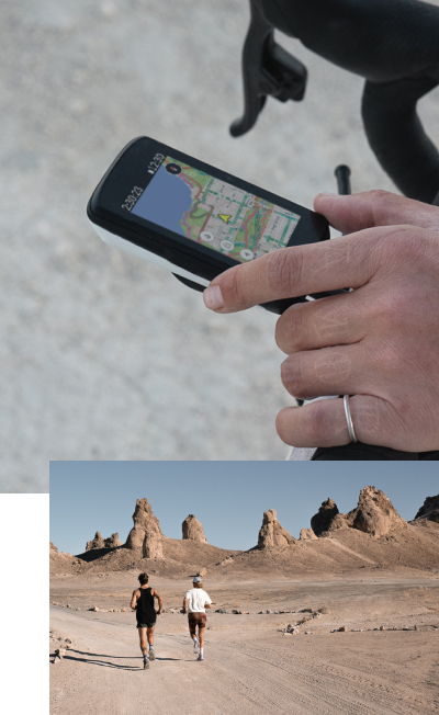 Close up of Karoo 2 with heatmaps on screen Close up of SUUNTO watch Female left hand; Male and Female running in the distance away from camera